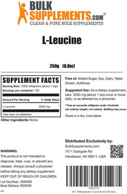 Photo of the BulkSupplements.com L-Leucine label