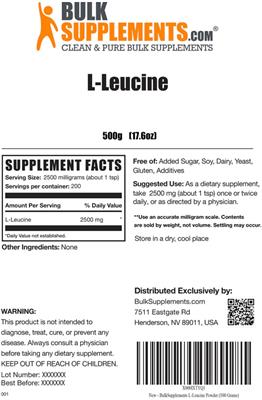 Photo of the BulkSupplements.com L-Leucine label