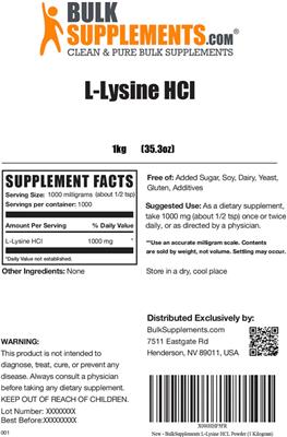 Photo of the BulkSupplements.com L-Lysine HCl label