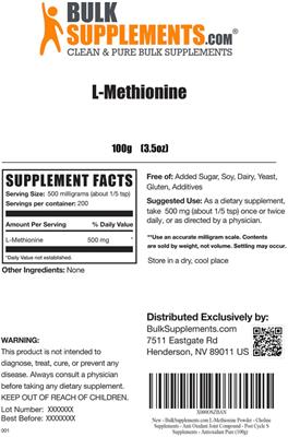 Photo of the BulkSupplements.com L-Methionine label
