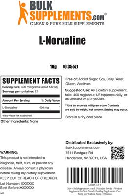 Photo of the BulkSupplements.com L-Norvaline label