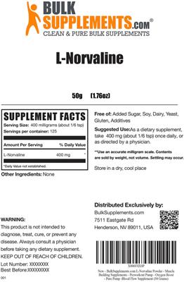 Photo of the BulkSupplements.com L-Norvaline label