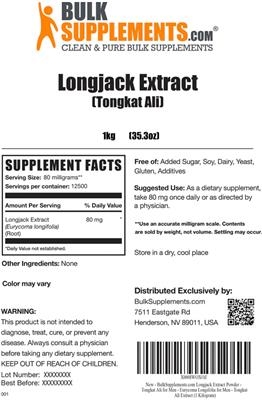 Photo of the BulkSupplements.com Longjack Extract label