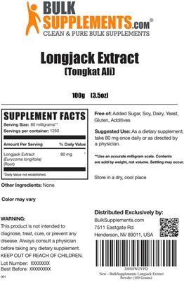 Photo of the BulkSupplements.com Longjack Extract label