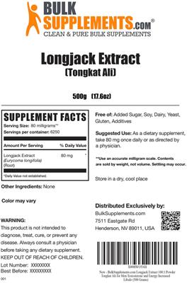 Photo of the BulkSupplements.com Longjack Extract label
