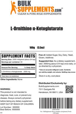 Photo of the BulkSupplements.com L-Ornithine Alpha-Ketoglutarate label
