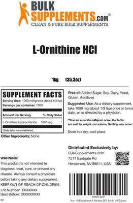 Photo of the BulkSupplements.com L-Ornithine HCl label
