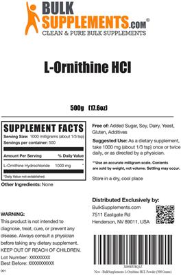Photo of the BulkSupplements.com L-Ornithine HCl label