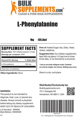 Photo of the BulkSupplements.com L-Phenylalanine label