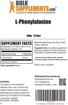 Photo of the BulkSupplements.com L-Phenylalanine label