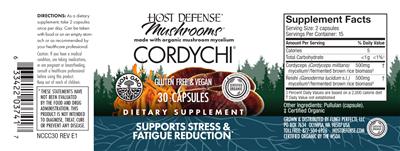 Photo of the Host Defense Mushrooms Cordychi label