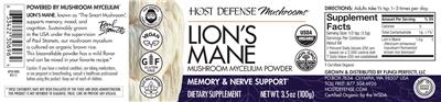 Photo of the Host Defense Mushrooms Lion's Mane label