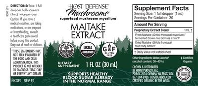 Photo of the Host Defense Mushrooms Maitake Extract label