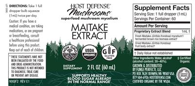 Photo of the Host Defense Mushrooms Maitake Extract label