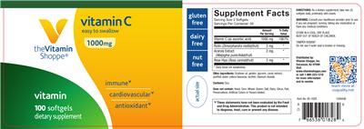 Photo of the The Vitamin Shoppe Vitamin C 1000 mg label