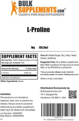 Photo of the BulkSupplements.com L-Proline label