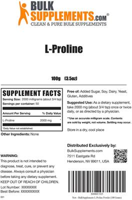Photo of the BulkSupplements.com L-Proline label