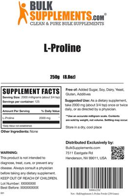Photo of the BulkSupplements.com L-Proline label