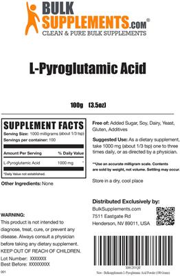 Photo of the BulkSupplements.com L-Pyroglutamic Acid label
