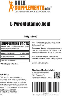 Photo of the BulkSupplements.com L-Pyroglutamic Acid label