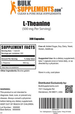 Photo of the BulkSupplements.com L-Theanine (500 mg) label