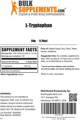 Photo of the BulkSupplements.com L-Tryptophan label