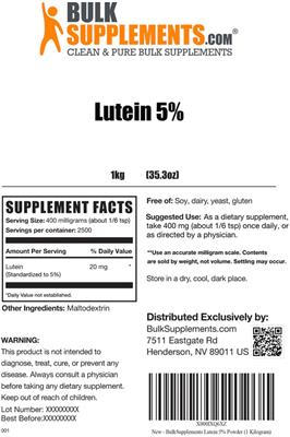 Photo of the BulkSupplements.com Lutein 5% label