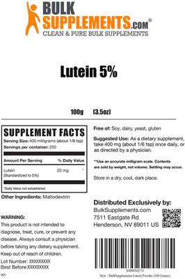 Photo of the BulkSupplements.com Lutein 5% label