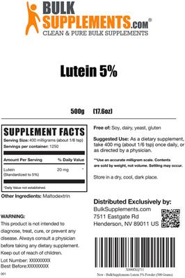 Photo of the BulkSupplements.com Lutein 5% label