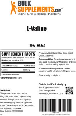 Photo of the BulkSupplements.com L-Valine label