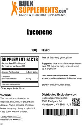 Photo of the BulkSupplements.com Lycopene label