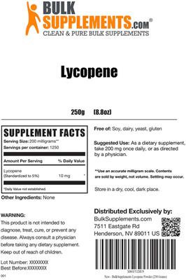 Photo of the BulkSupplements.com Lycopene label