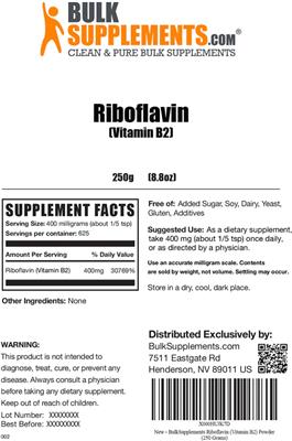 Photo of the BulkSupplements.com Riboflavin (Vitamin B2) label