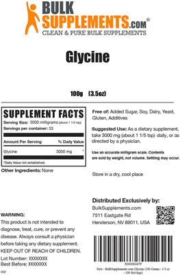 Photo of the BulkSupplements.com Glycine label