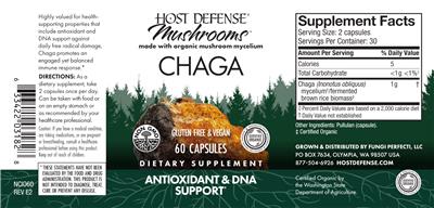Photo of the Host Defense Mushrooms Chaga label
