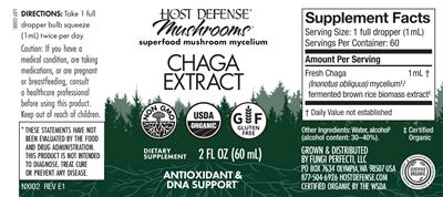 Photo of the Host Defense Mushrooms Chaga Extract label