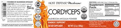 Photo of the Host Defense Mushrooms Cordyceps label