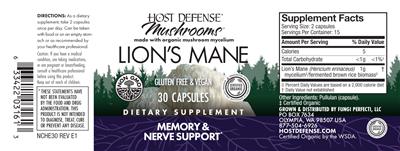 Photo of the Host Defense Mushrooms Lion's Mane label
