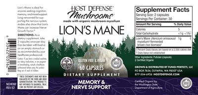 Photo of the Host Defense Mushrooms Lion's Mane label