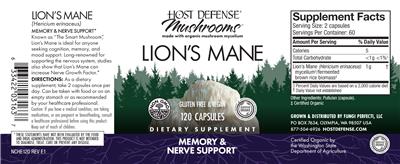 Photo of the Host Defense Mushrooms Lion's Mane label