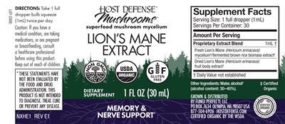 Photo of the Host Defense Mushrooms Lion's Mane Extract label