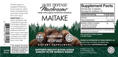 Photo of the Host Defense Mushrooms Maitake label