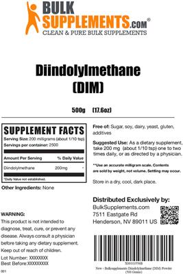 Photo of the BulkSupplements.com Diindolylmethane (DIM) label