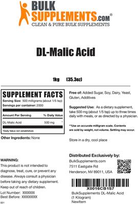 Photo of the BulkSupplements.com DL-Malic Acid label