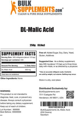 Photo of the BulkSupplements.com DL-Malic Acid label