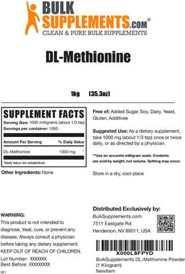 Photo of the BulkSupplements.com DL-Methionine label