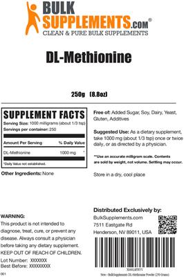 Photo of the BulkSupplements.com DL-Methionine label