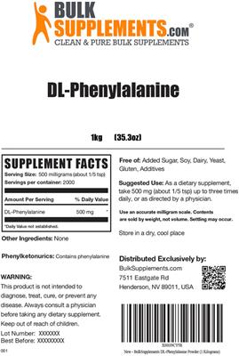 Photo of the BulkSupplements.com DL-Phenylalanine label