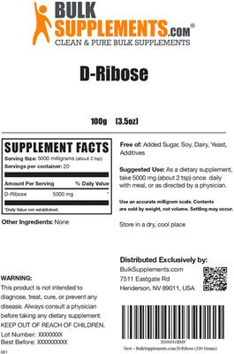 Photo of the BulkSupplements.com D-Ribose label