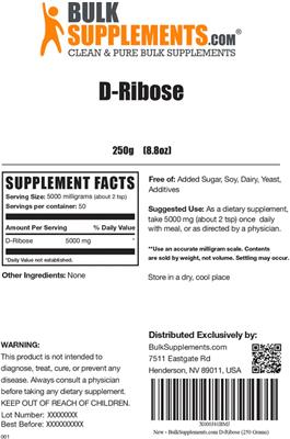 Photo of the BulkSupplements.com D-Ribose label